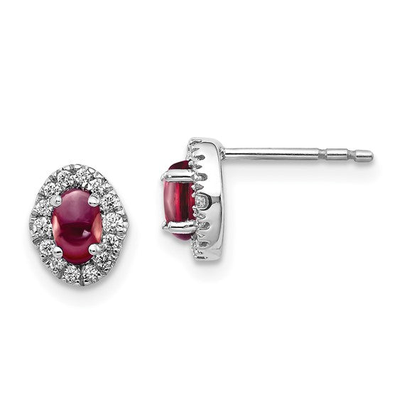 14kt White Gold Diamond and Cabochon Rhodolite Garnet Earrings