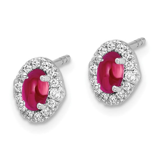 14kt White Gold Diamond and Cabochon Ruby Earrings
