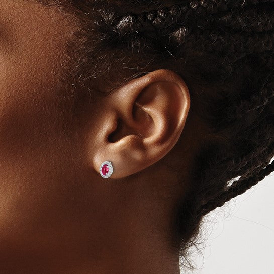 14kt White Gold Diamond and Cabochon Ruby Earrings
