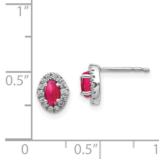 14kt White Gold Diamond and Cabochon Ruby Earrings