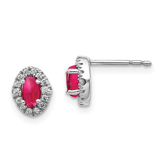 14kt White Gold Diamond and Cabochon Ruby Earrings