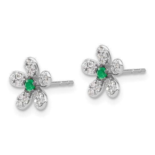 14kt White Gold Diamond and Emerald Earrings