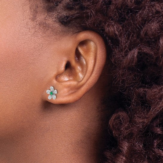 14kt White Gold Diamond and Emerald Earrings