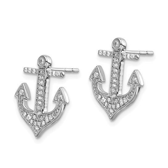 14kt White Gold Diamond Anchor Earrings