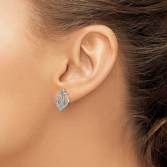 14kt White Gold Diamond Anchor Earrings