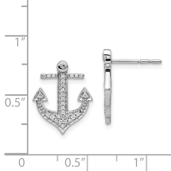 14kt White Gold Diamond Anchor Earrings