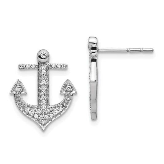 14kt White Gold Diamond Anchor Earrings
