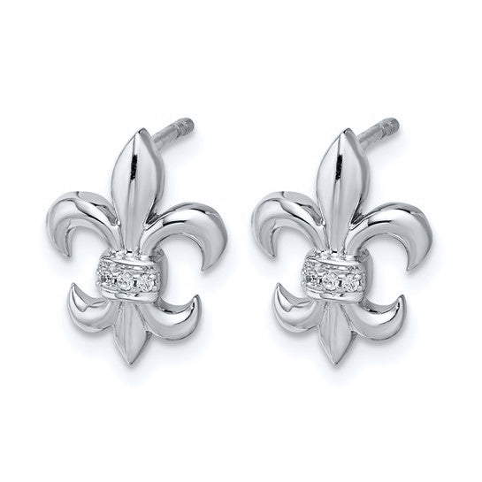 14kt White Gold Diamond Fleur de Lis Post Earrings