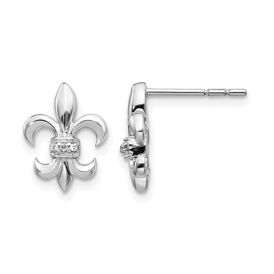 14kt White Gold Diamond Fleur de Lis Post Earrings
