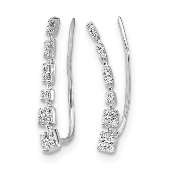 14kt White Gold Diamond Graduated Ear Climber Earrings
