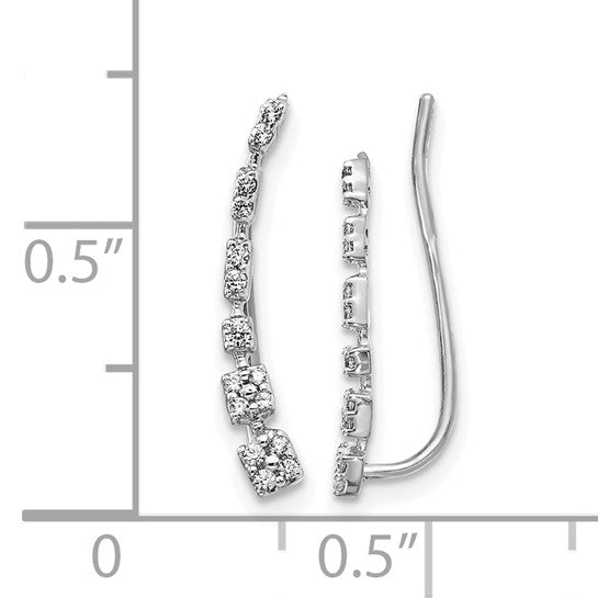 14kt White Gold Diamond Graduated Ear Climber Earrings