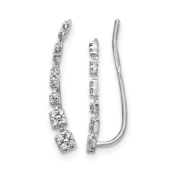 14kt White Gold Diamond Graduated Ear Climber Earrings