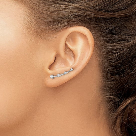 14kt White Gold Diamond Graduated 4-stone Ear Climber Earrings