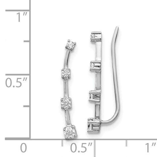 14kt White Gold Diamond Graduated 4-stone Ear Climber Earrings