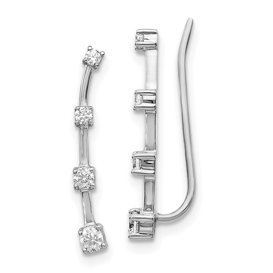 14kt White Gold Diamond Graduated 4-stone Ear Climber Earrings