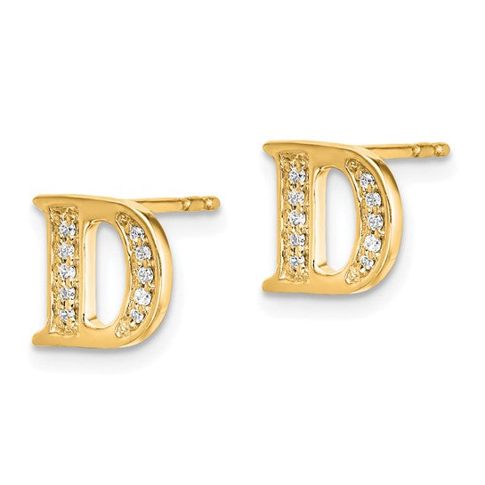 14kt Yellow Gold Diamond Initial D Earrings