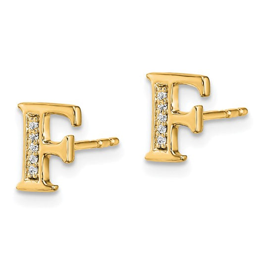 14kt Yellow Gold Diamond Initial F Earrings