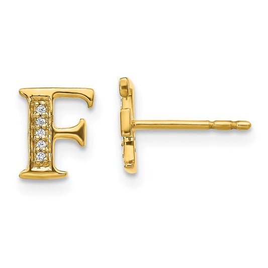 14kt Yellow Gold Diamond Initial F Earrings