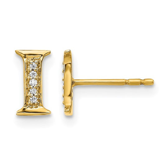 14kt Yellow Gold Diamond Initial I Earrings