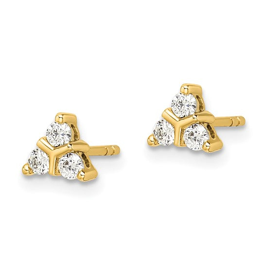 14kt Yellow Gold 3-stone Diamond Triangle Earrings