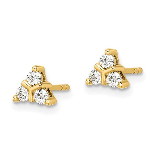14kt Yellow Gold 3-stone Diamond Triangle Earrings