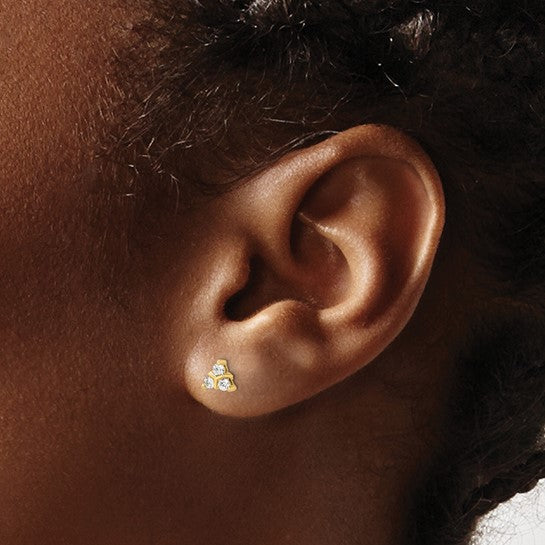 14kt Yellow Gold 3-stone Diamond Triangle Earrings