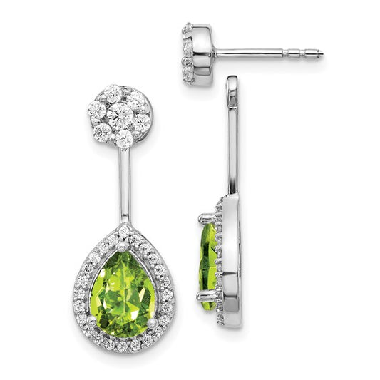 14kt White Gold Diamond/Pear Peridot Front/Back Earrings