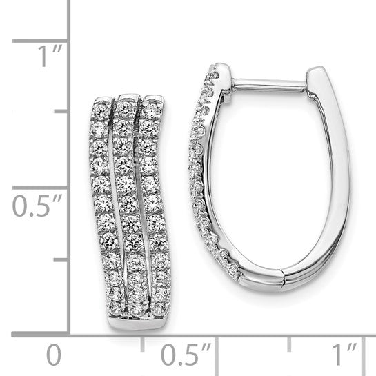 14kt White Gold 3-row Diamond Hinged Hoop Earrings