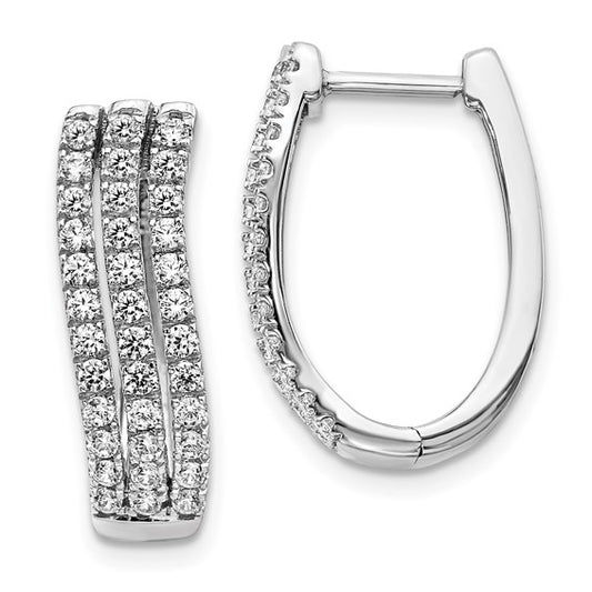 14kt White Gold 3-row Diamond Hinged Hoop Earrings