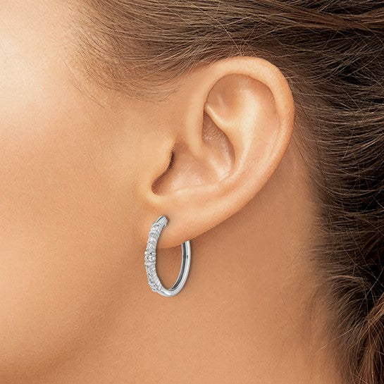 14kt White Gold Diamond Hinged Hoop Earrings