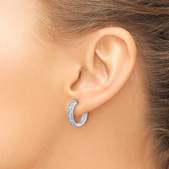 14kt White Gold Diamond Hinged Hoop Earrings