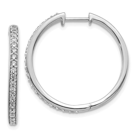 14kt White Gold Diamond Hinged Hoop Earrings