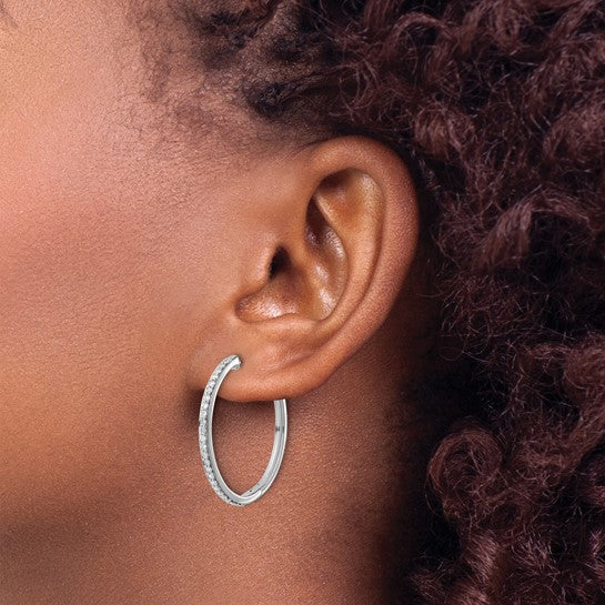 14kt White Gold Diamond Hinged Hoop Earrings