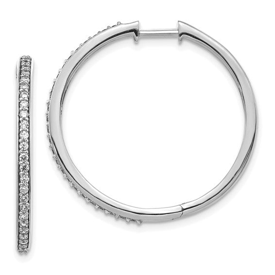 14kt White Gold Diamond Hinged Hoop Earrings