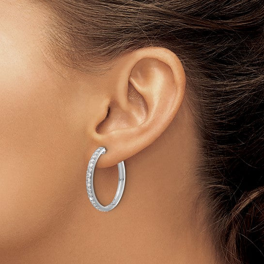 14kt White Gold Diamond Hinged Hoop Earrings