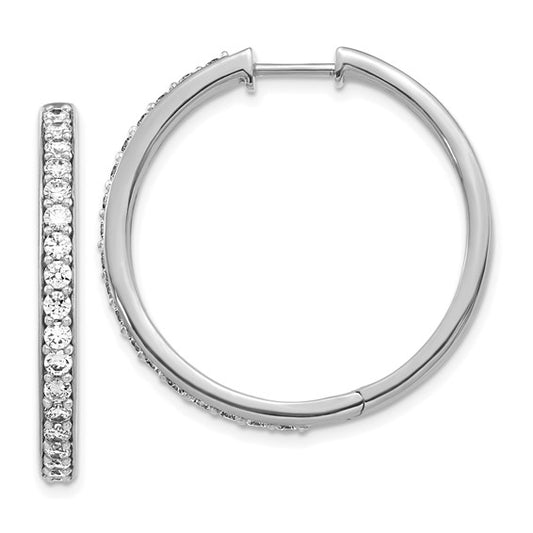 14kt White Gold Diamond Hinged Hoop Earrings