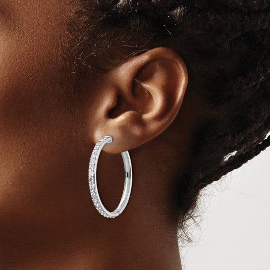 14kt White Gold Diamond Hinged Hoop Earrings