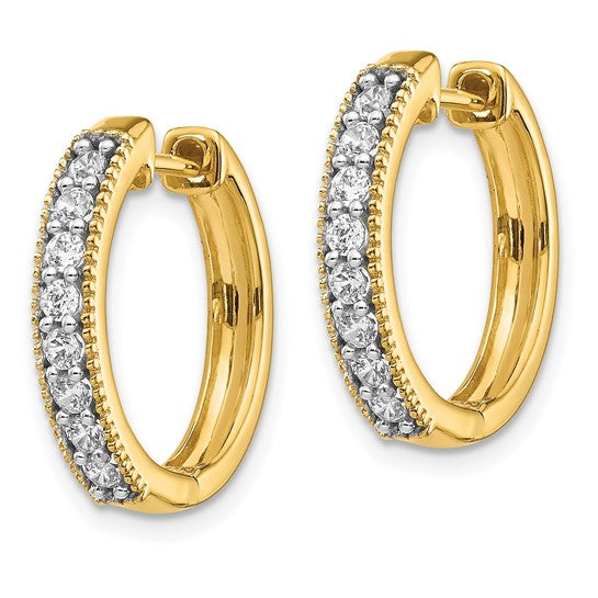 14kt Yellow Gold Diamond Milgrain Hinged Hoop Earrings