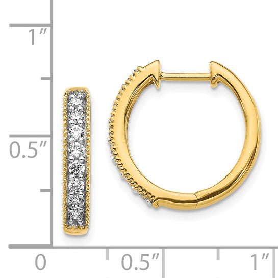 14kt Yellow Gold Diamond Milgrain Hinged Hoop Earrings