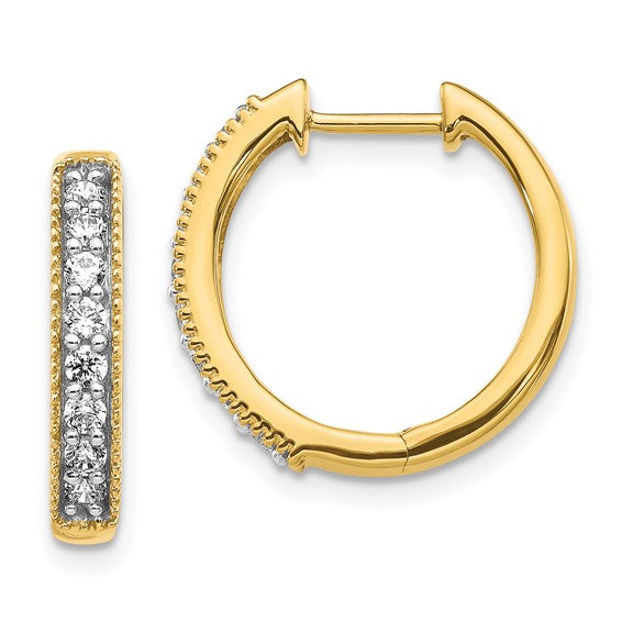 14kt Yellow Gold Diamond Milgrain Hinged Hoop Earrings