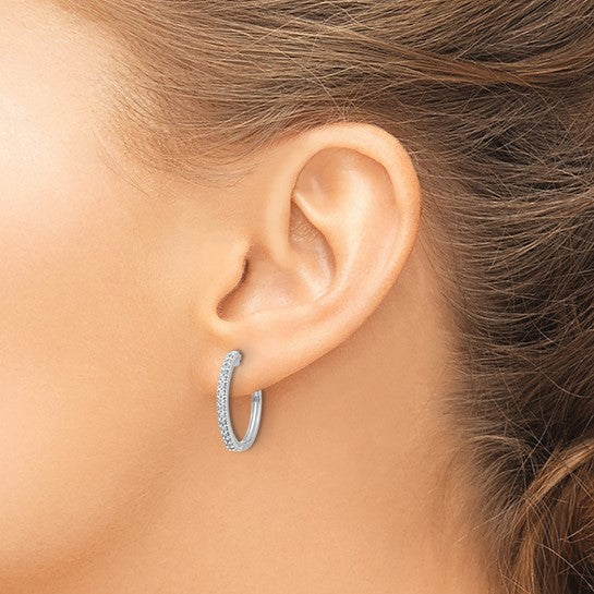 14kt White Gold Diamond Milgrain Hinged Hoop Earrings