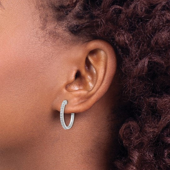 14kt White Gold Diamond Milgrain Hinged Hoop Earrings