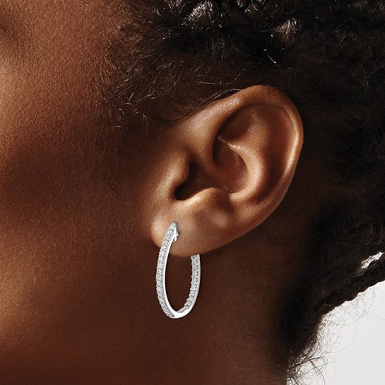 14kt White Gold In/Out Diamond Hinged Hoop Earrings
