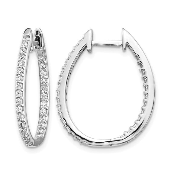 14kt White Gold In/Out Diamond Hinged Hoop Earrings