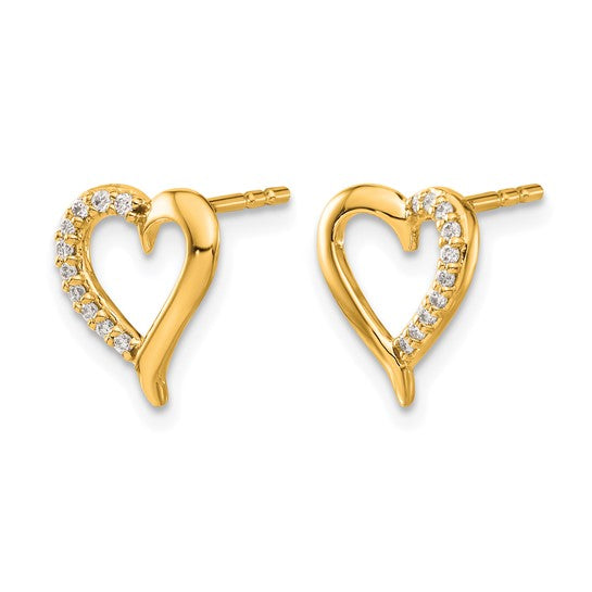 14kt Yellow Gold Diamond Heart Post Earrings