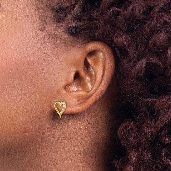 14kt Yellow Gold Diamond Heart Post Earrings
