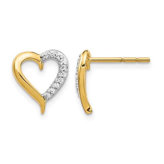 14kt Yellow Gold Diamond Heart Post Earrings