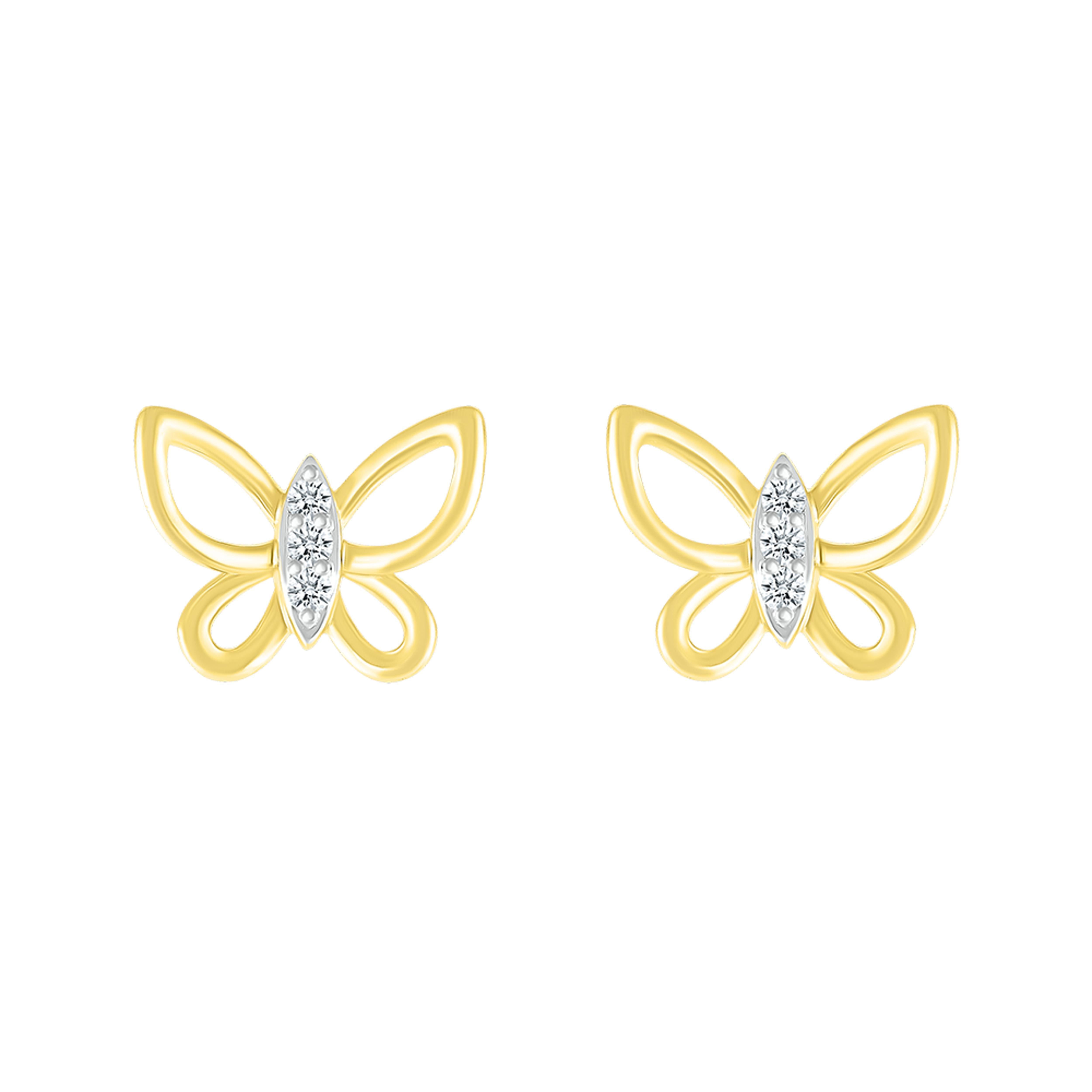 10k Yellow Gold 0.05 CTW Diamond Butterfly Earrings