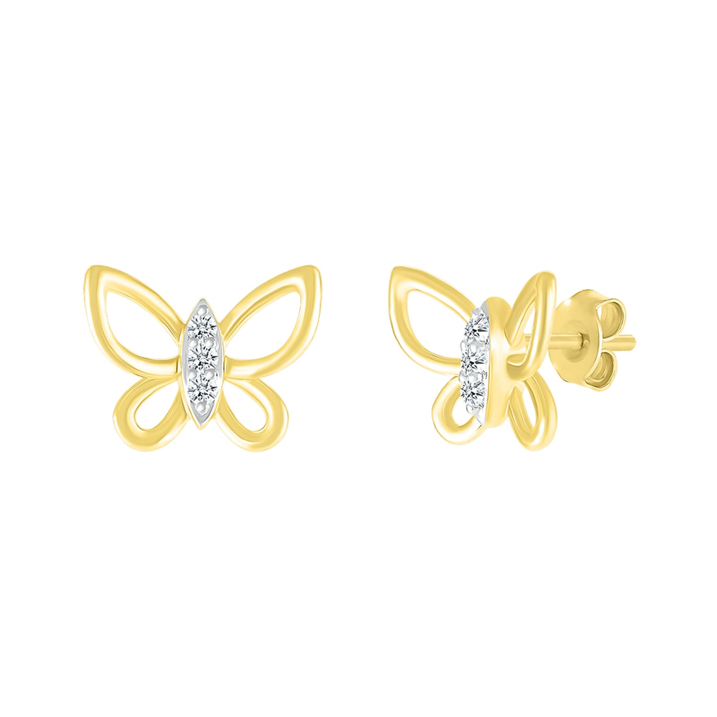 10k Yellow Gold 0.05 CTW Diamond Butterfly Earrings