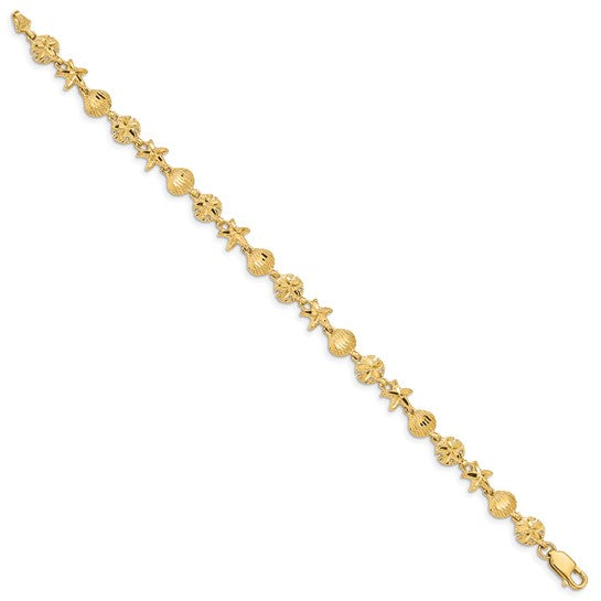 14KT Yellow Gold Starfish, Sand Dollar and Shell Bracelet